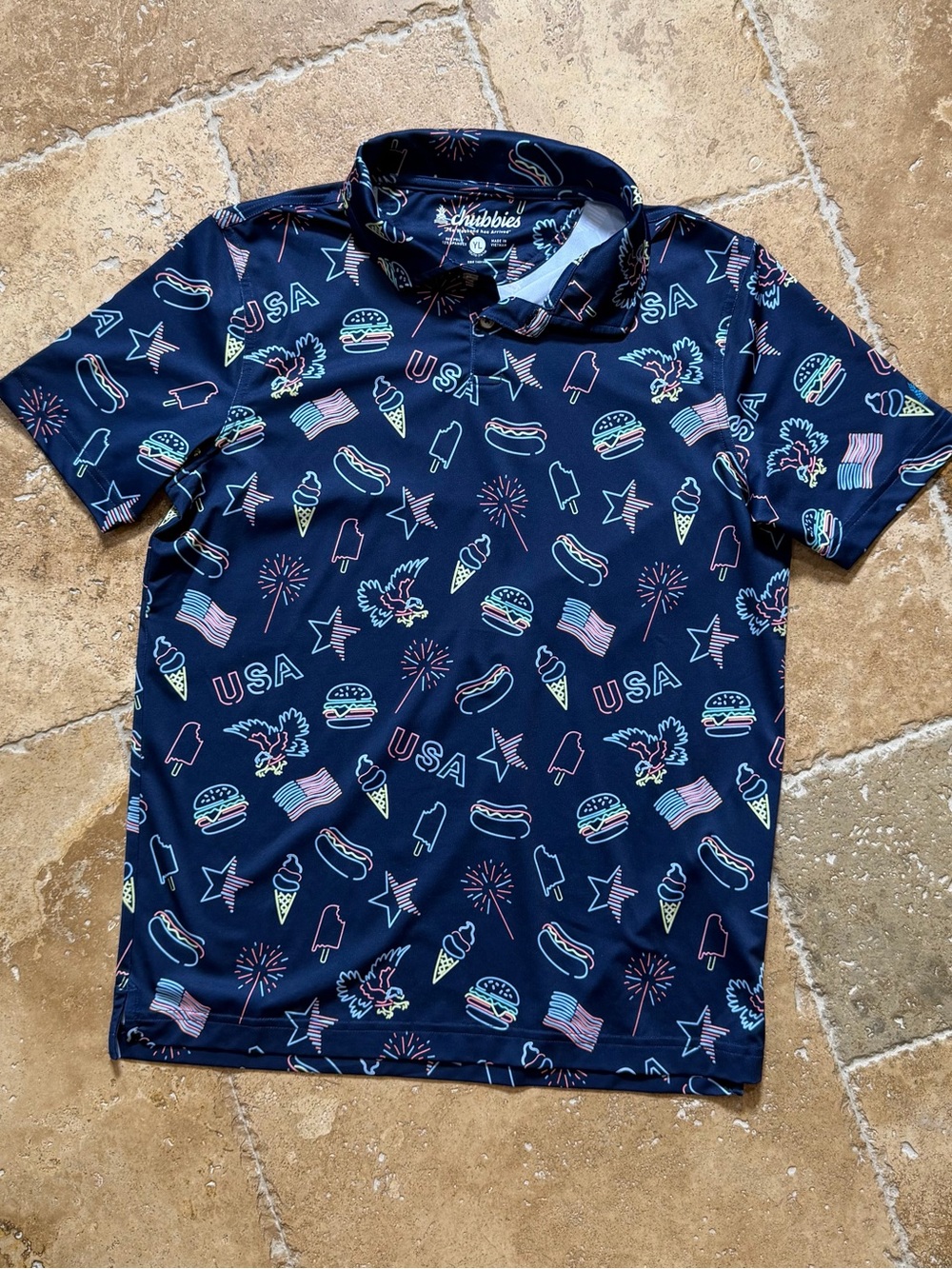chubbies Navy Patriotic USA Print Polo